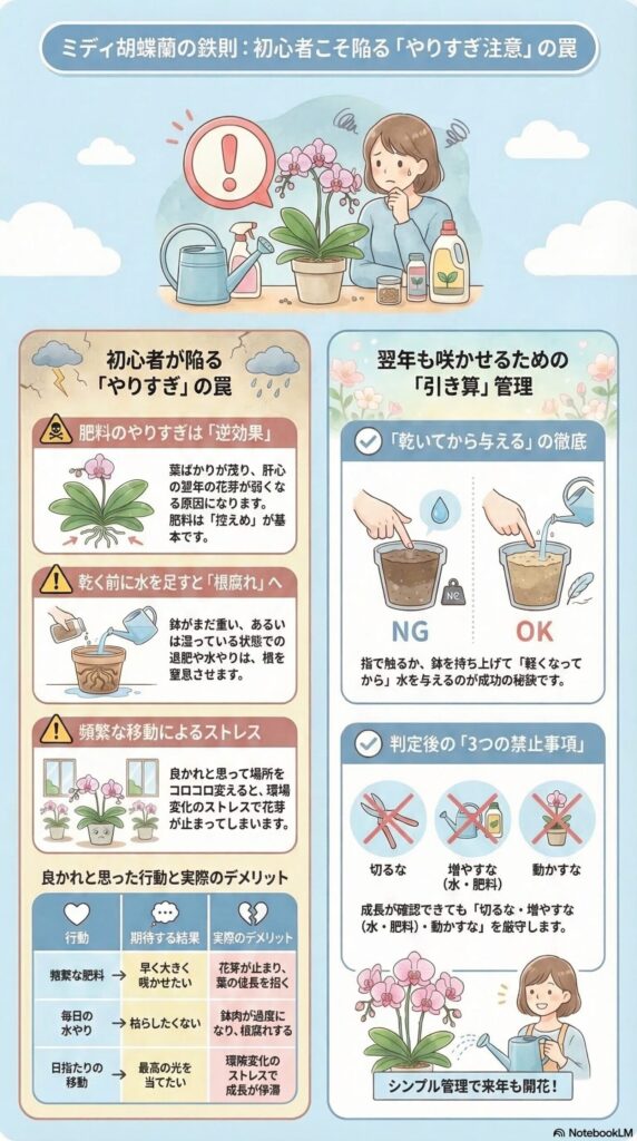 ミディ胡蝶蘭の育て方｜初心者が陥る「やりすぎ管理」と失敗しない水やり・肥料のコツ