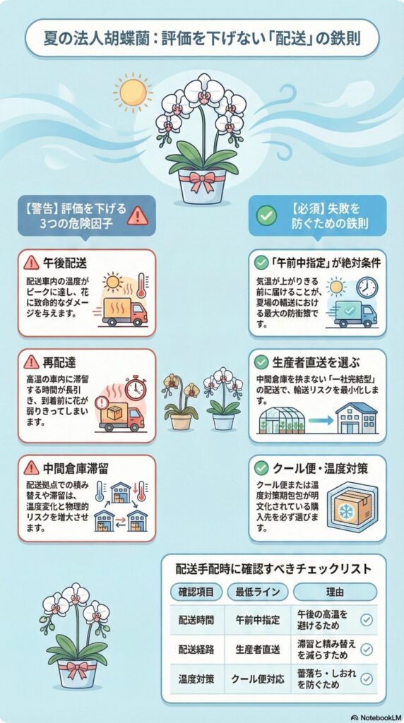 夏の法人胡蝶蘭の配送対策と注意点