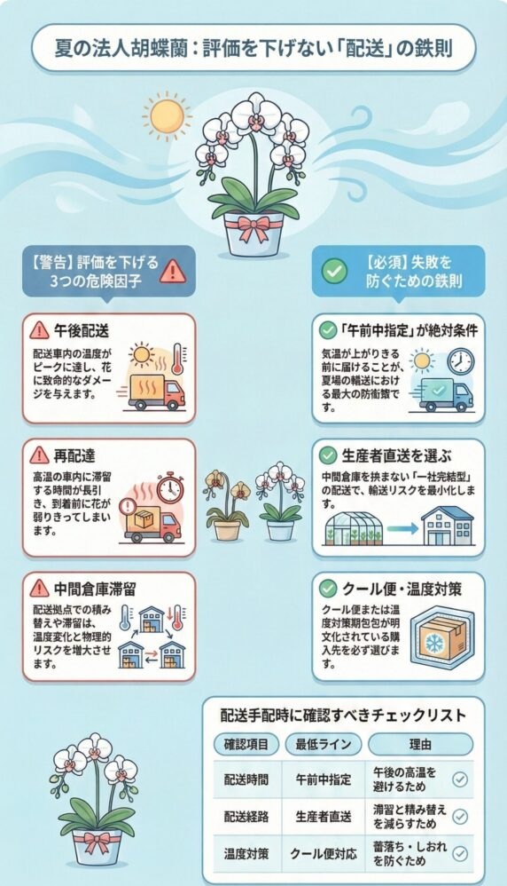 夏の法人胡蝶蘭の配送対策と注意点