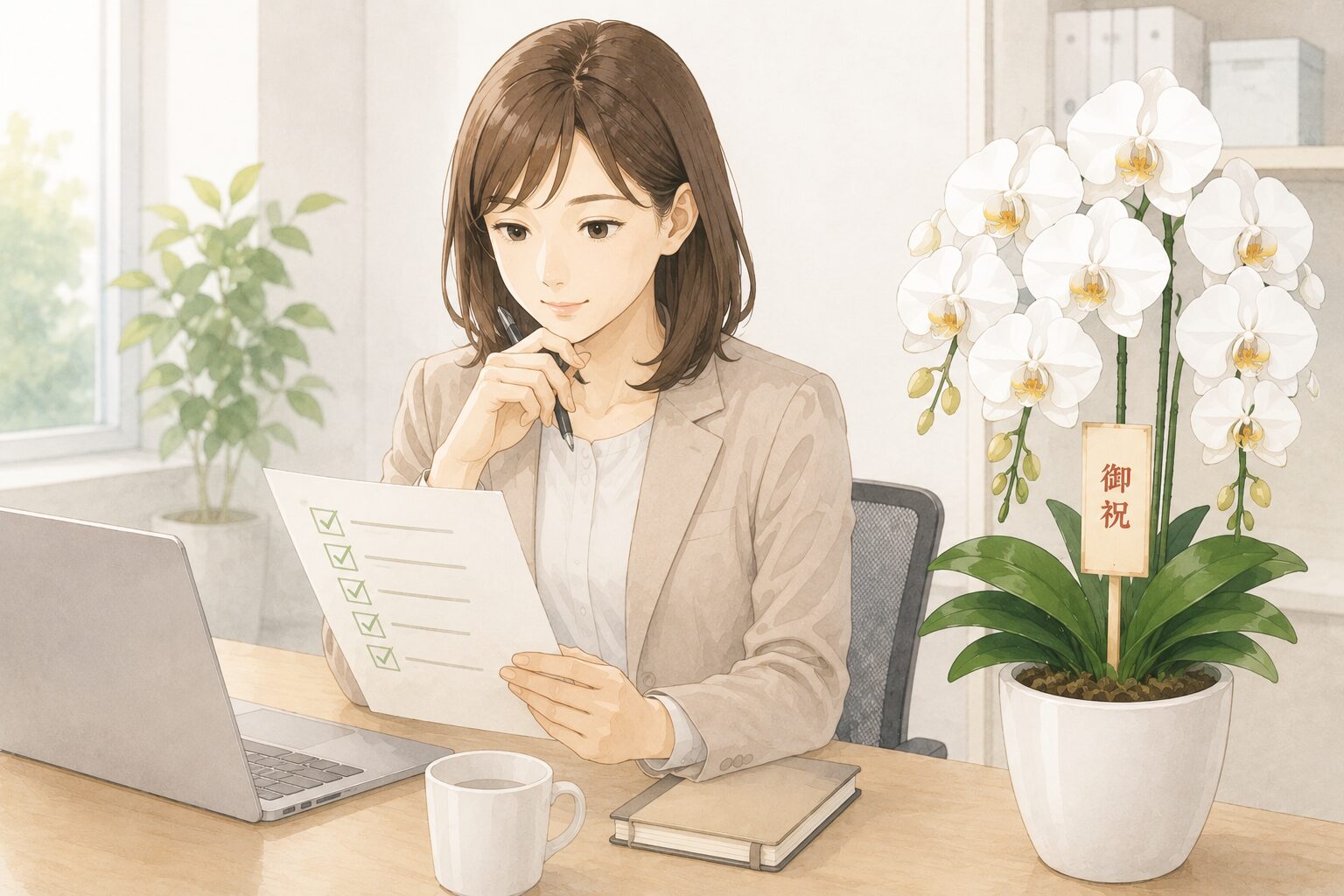 購入前の条件を確認する法人担当者のイラスト