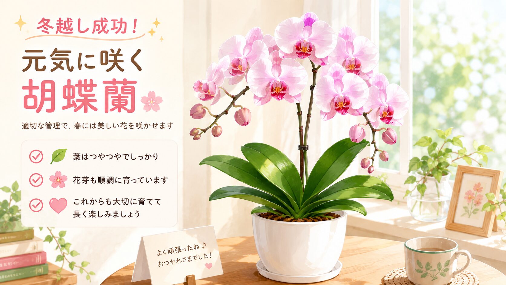 冬越し成功後の健康な胡蝶蘭のイラスト