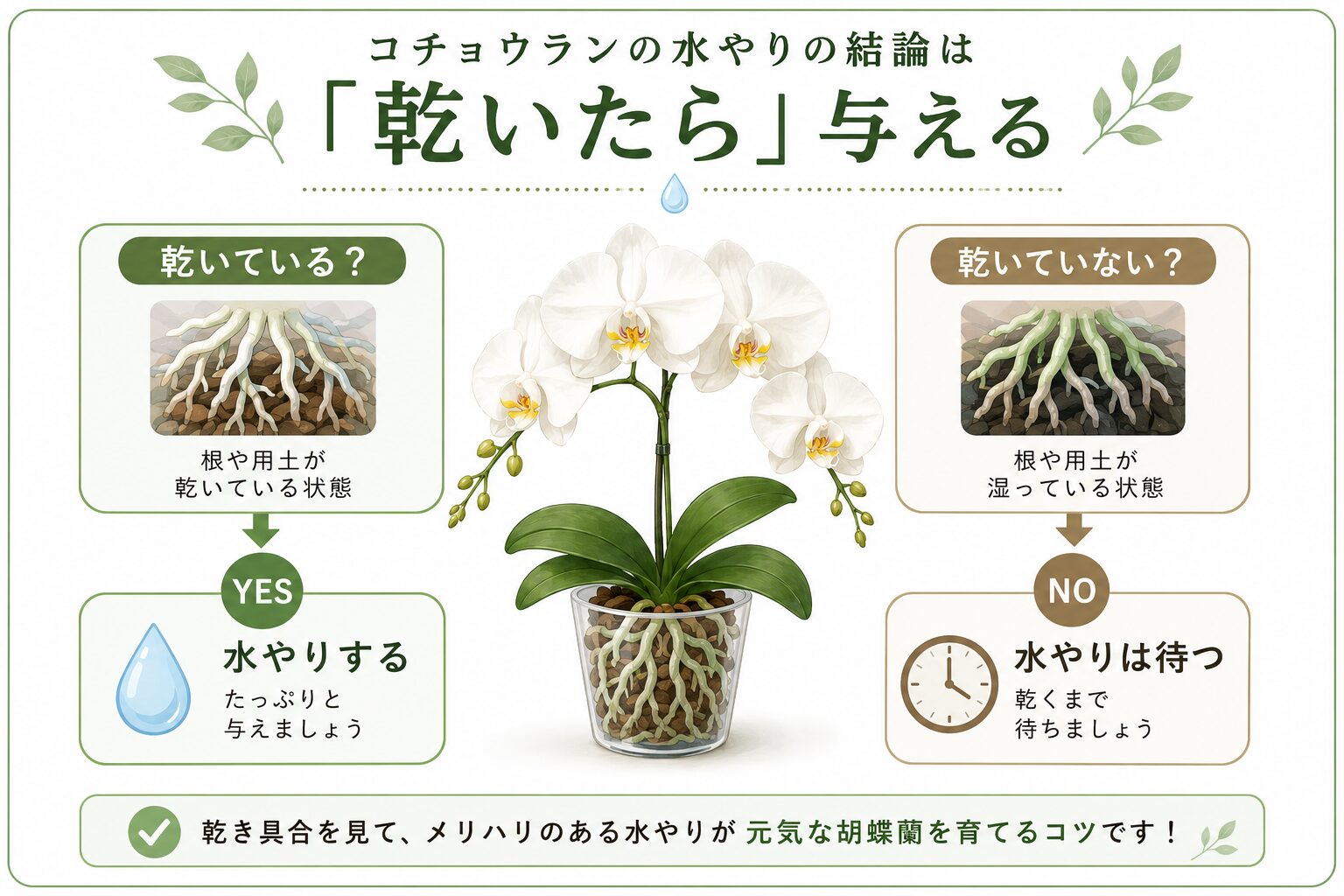 胡蝶蘭の水やり判断の基本図