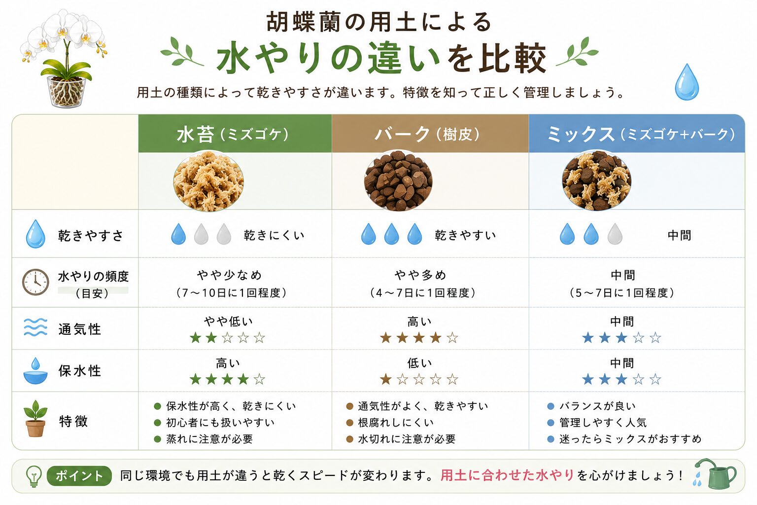 用土ごとの乾きやすさ比較図