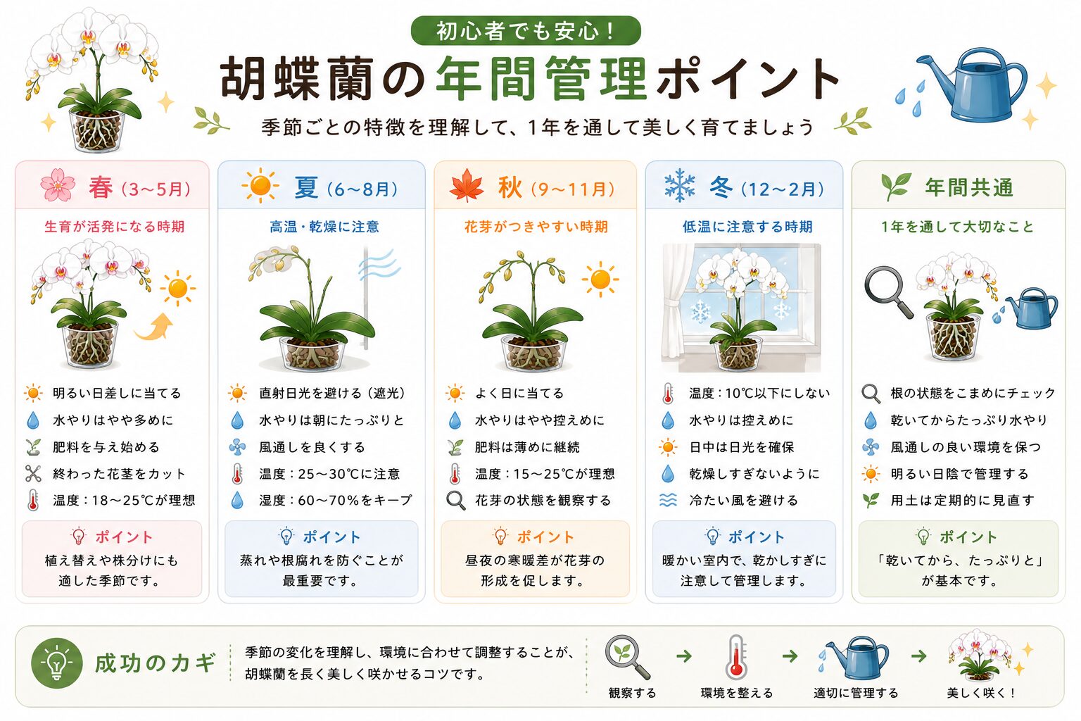 元気な胡蝶蘭と育成者のイラスト