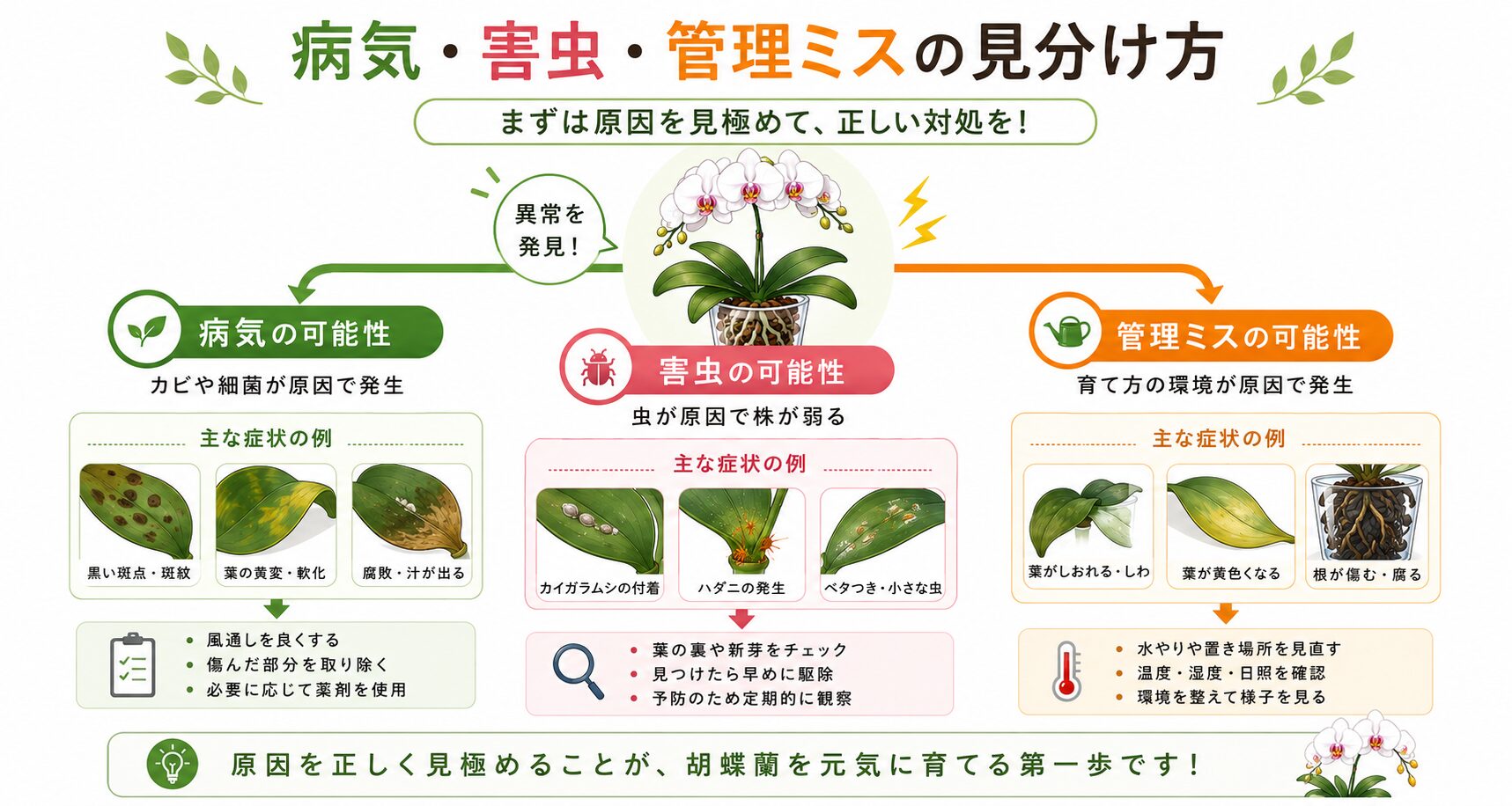 胡蝶蘭トラブルの原因分類図