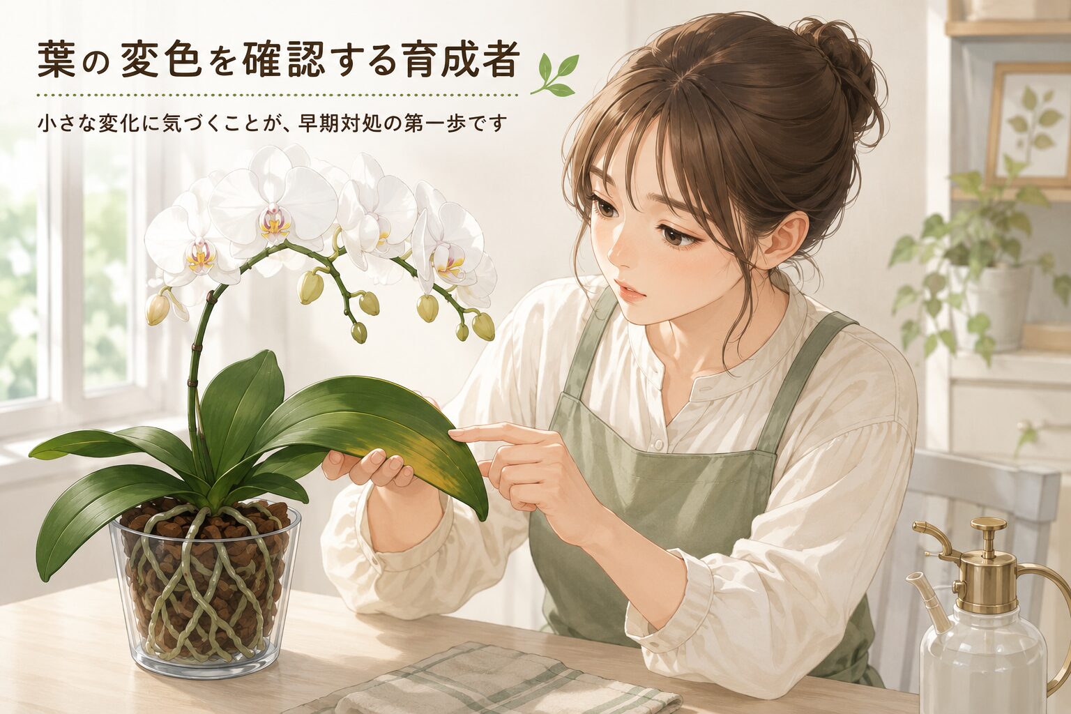 葉の状態を観察する様子