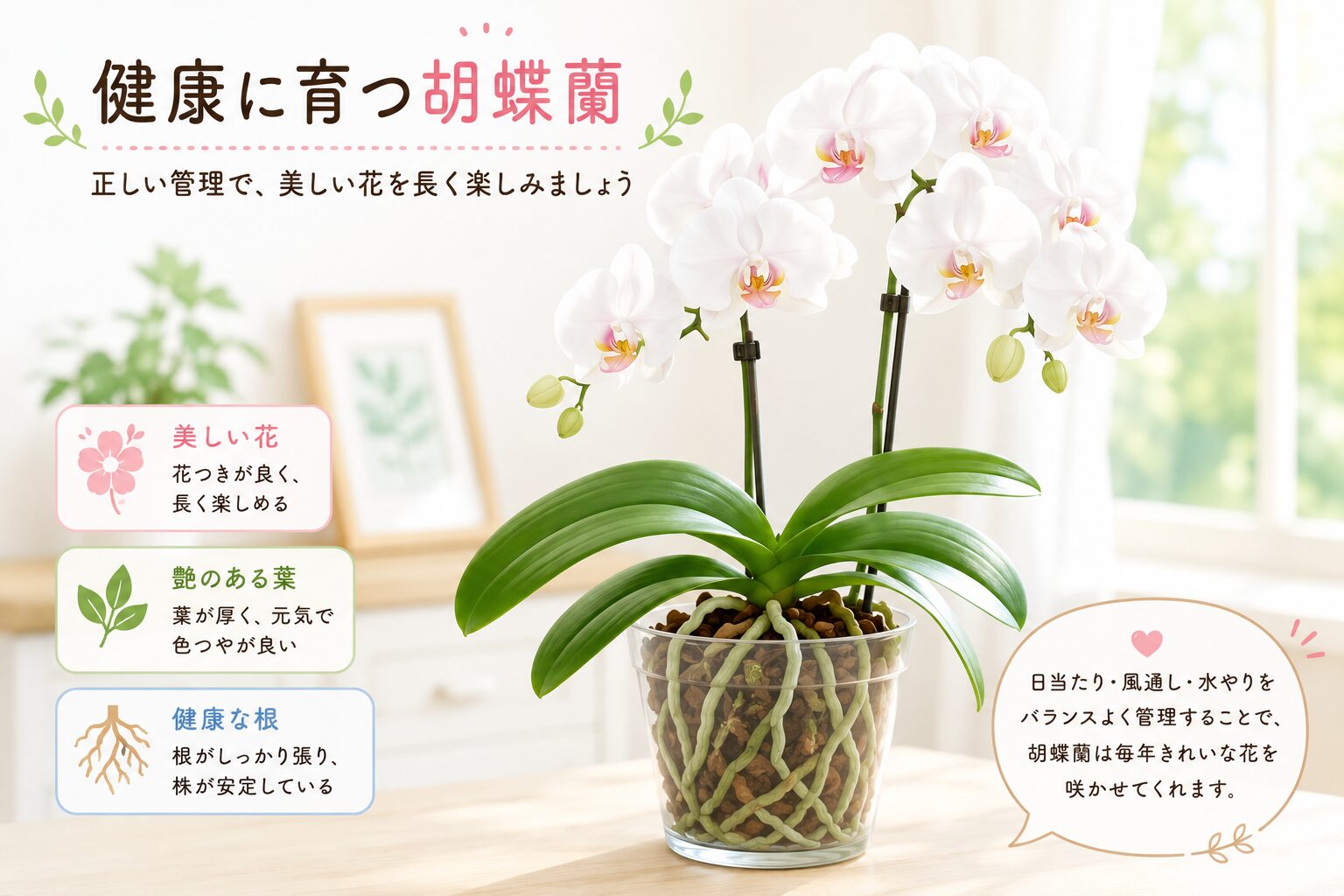元気に育つ胡蝶蘭のイラスト