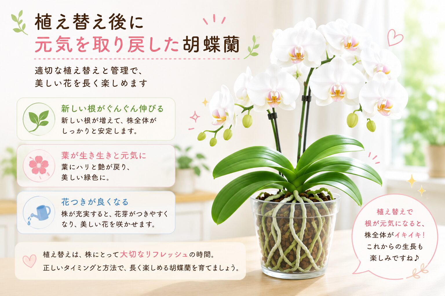 植え替え後の健康な胡蝶蘭イラスト