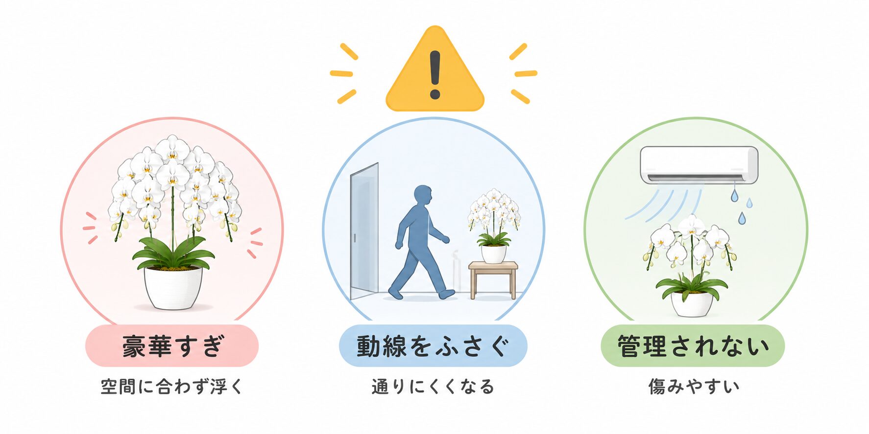役員室・応接室で避けたい豪華すぎ・動線・管理不足の図解