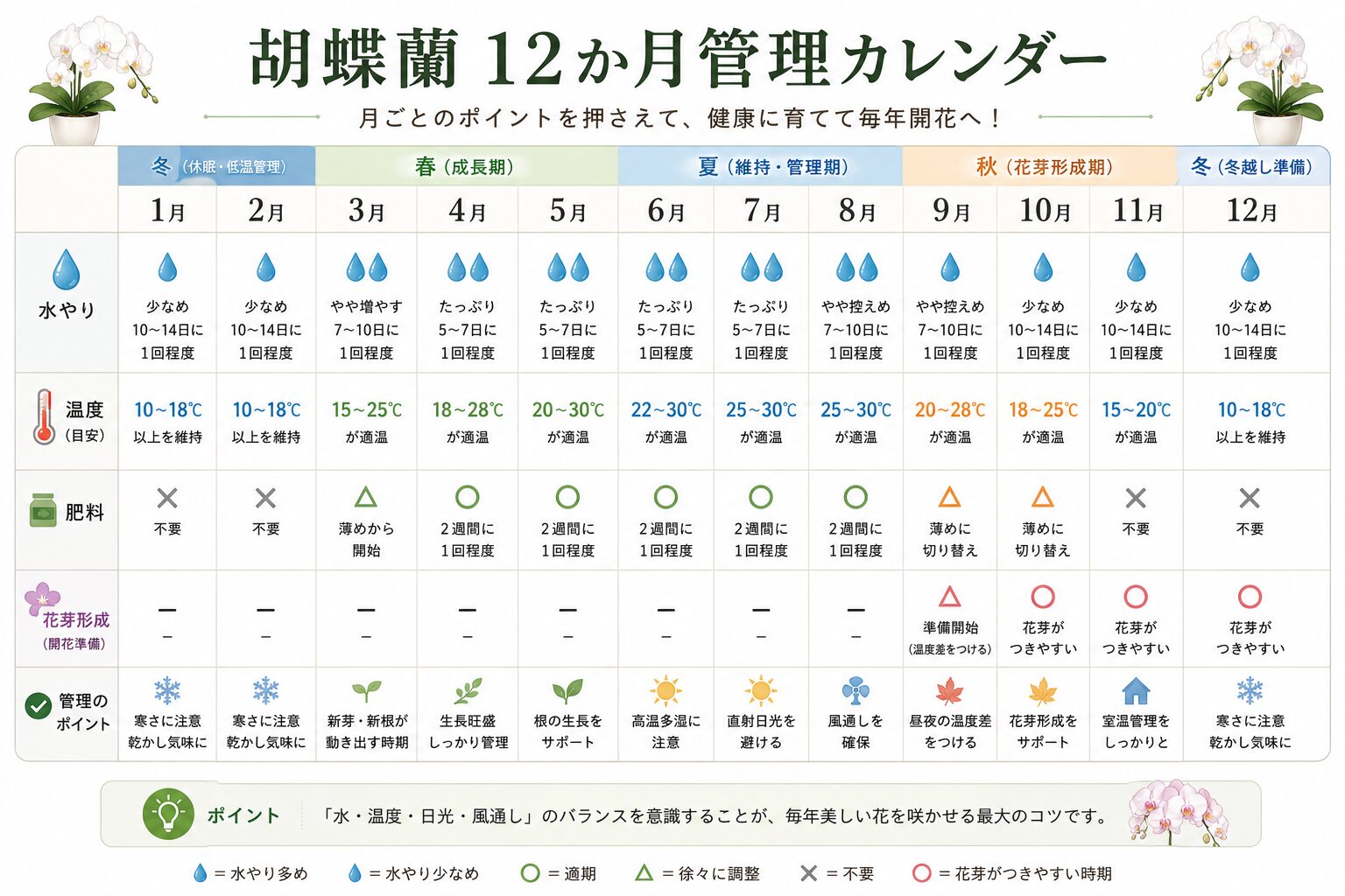 胡蝶蘭の月別管理一覧図