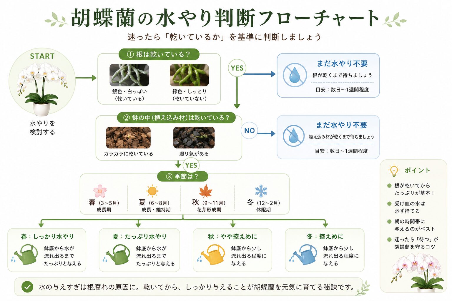 胡蝶蘭の水やり判断基準図
