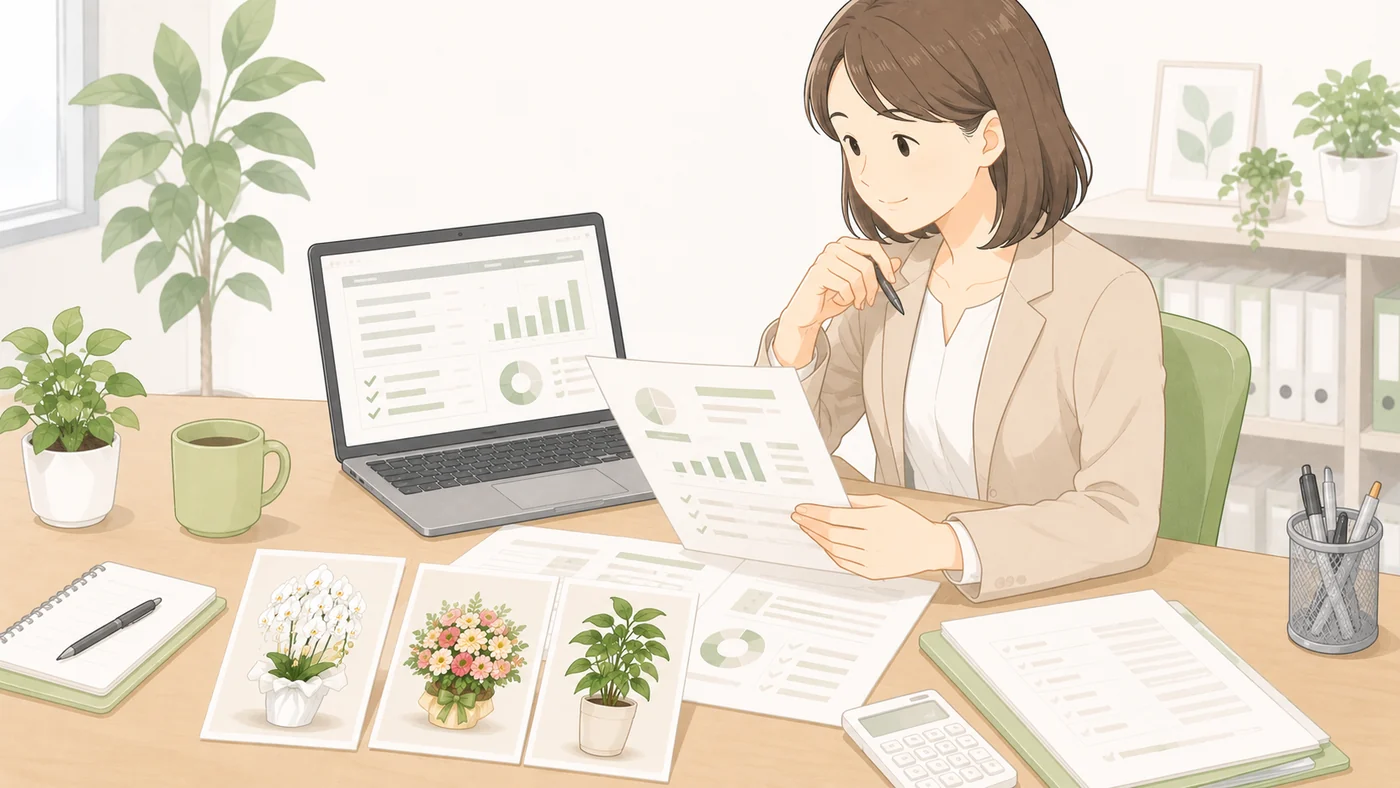 贈答申請データを総務担当者が確認しているイラスト