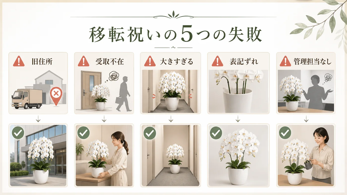 旧住所・受取不在・大きすぎる鉢・表記ずれ・管理担当不在を防ぐ図解